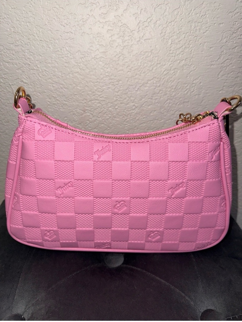 Juicy Couture Pink Quilted Checker Shoulder Bag with Key Charm - Picture 7 of 7